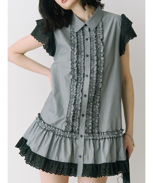 jouetie(ジュエティ)の「フロントフリルチュニックシャツ 春服(シャツ/ブラウス・レディース・ブルー/ブラック/オフホワイト・MEDIUM)」の6枚目の写真