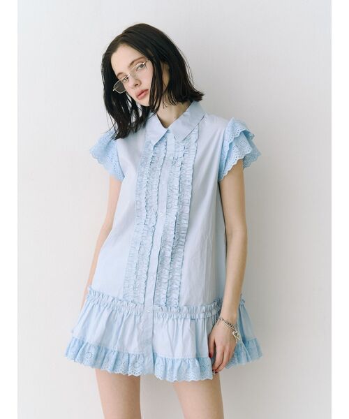 jouetie（ジュエティ）の「フロントフリルチュニックシャツ　春服（シャツ/ブラウス・レディース・ブルー/ブラック/オフホワイト・MEDIUM）」の8枚目の写真
