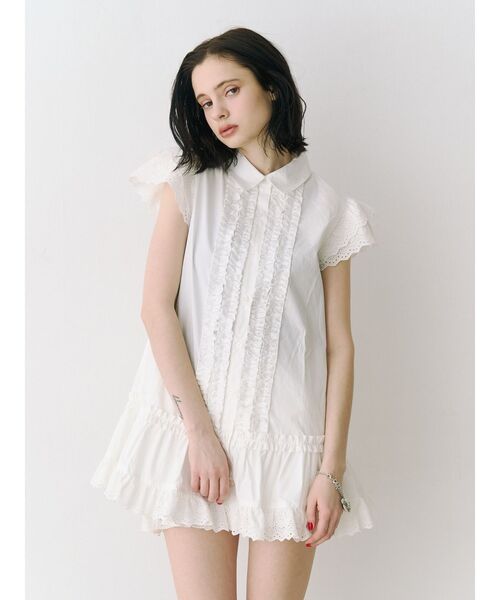 jouetie（ジュエティ）の「フロントフリルチュニックシャツ　春服（シャツ/ブラウス・レディース・ブルー/ブラック/オフホワイト・MEDIUM）」の7枚目の写真