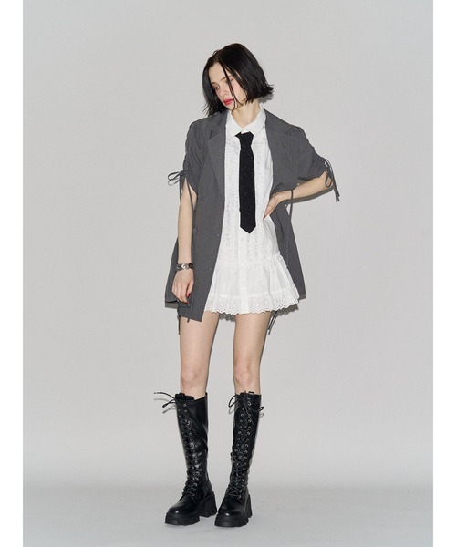 jouetie（ジュエティ）の「フロントフリルチュニックシャツ　春服（シャツ/ブラウス・レディース・ブルー/ブラック/オフホワイト・MEDIUM）」の14枚目の写真