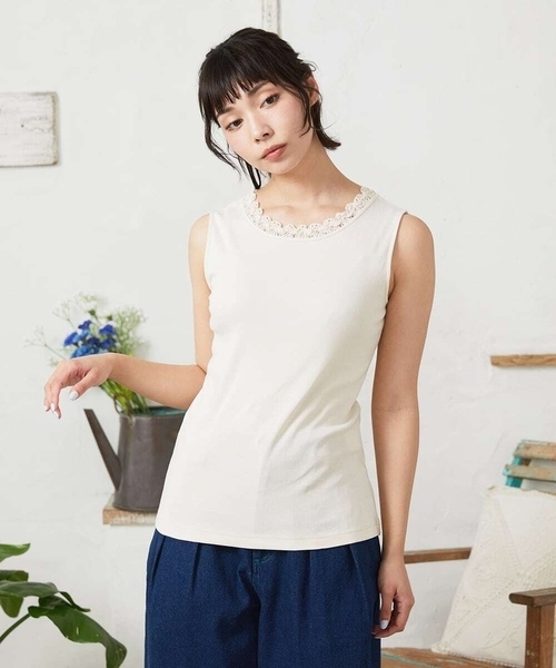 Jocomomola(ホコモモラ)の「【2WAY】フライスレースタンクトップ(Tシャツ/カットソー・レディース・ブラック/アイボリー/イエロー・40)」の3枚目の写真