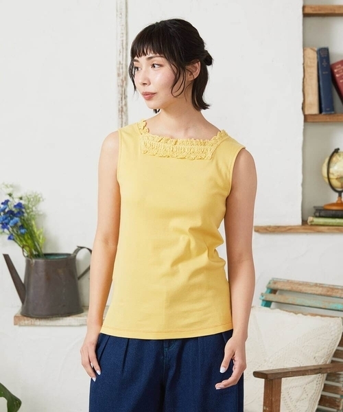 Jocomomola(ホコモモラ)の「【2WAY】フライスレースタンクトップ(Tシャツ/カットソー・レディース・ブラック/アイボリー/イエロー・40)」の4枚目の写真
