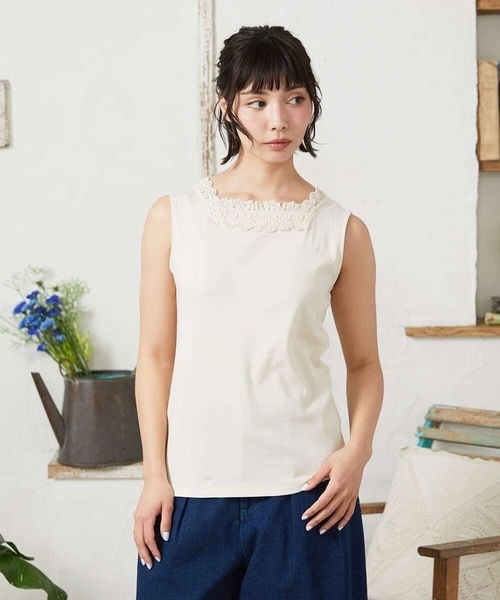 Jocomomola(ホコモモラ)の「【2WAY】フライスレースタンクトップ(Tシャツ/カットソー・レディース・ブラック/アイボリー/イエロー・40)」の8枚目の写真