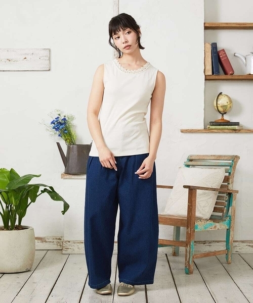 Jocomomola(ホコモモラ)の「【2WAY】フライスレースタンクトップ(Tシャツ/カットソー・レディース・ブラック/アイボリー/イエロー・40)」の9枚目の写真