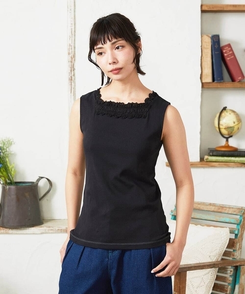 Jocomomola(ホコモモラ)の「【2WAY】フライスレースタンクトップ(Tシャツ/カットソー・レディース・ブラック/アイボリー/イエロー・40)」の14枚目の写真