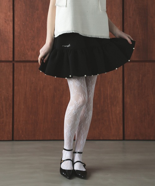 MERAKI（メラキ）の「ギャザーフリルパールスカート（スカート・レディース・ブラック/ピンク/ベージュ・FREE）」の2枚目の写真