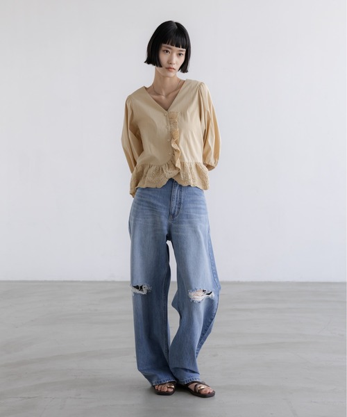 レディース LOWRYSFARM ローリーズファーム カットワークフリルブラウス