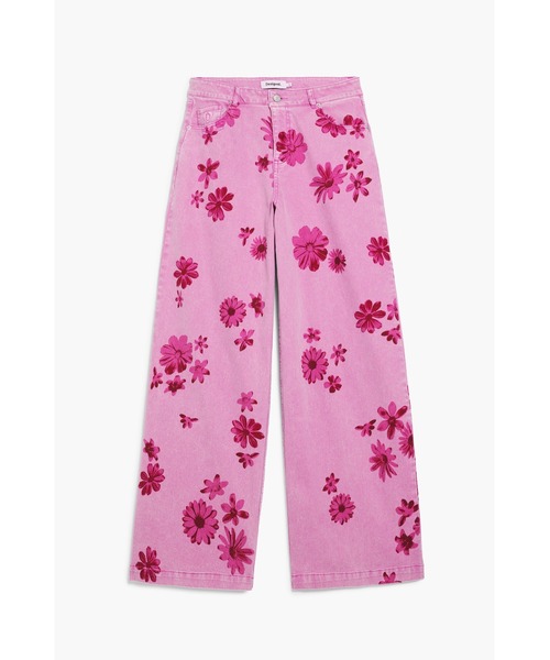Desigual(デシグアル)の「ピンク×マゼンタフローラルプリントワイドレッグデニムパンツ【5ポケット仕様】(デニムパンツ・レディース・レッド・34/36/38/40/44/42)」の10枚目の写真