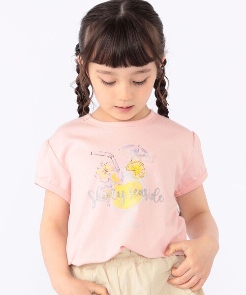 SHIPS(シップス)の「SHIPS KIDS:100~130cm / サマー モチーフ 半袖 Tシャツ(Tシャツ/カットソー・キッズ・ピンク/アイボリー/オフホワイト・100/110/130/120)」の1枚目の写真