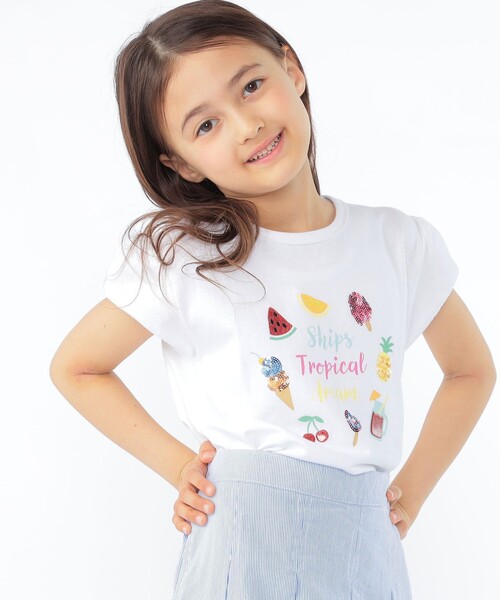 SHIPS(シップス)の「SHIPS KIDS:100~130cm / サマー モチーフ 半袖 Tシャツ(Tシャツ/カットソー・キッズ・ピンク/アイボリー/オフホワイト・100/110/130/120)」の4枚目の写真