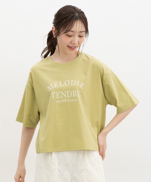 Honeys(ハニーズ)の「【ハニさら・接触冷感・UVカット】ロゴプリントゆるTシャツ(Tシャツ/カットソー・レディース・スミクロ/ネイビー/ホワイト/ライム/レッド・L/LL/M/S)」の3枚目の写真