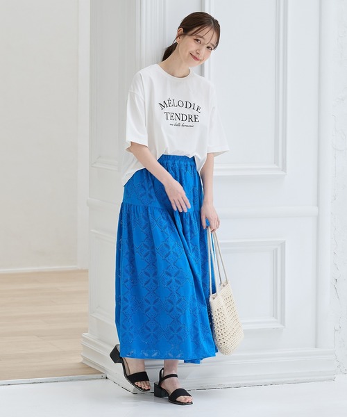 Honeys(ハニーズ)の「【ハニさら・接触冷感・UVカット】ロゴプリントゆるTシャツ(Tシャツ/カットソー・レディース・スミクロ/ネイビー/ホワイト/ライム/レッド・L/LL/M/S)」の7枚目の写真