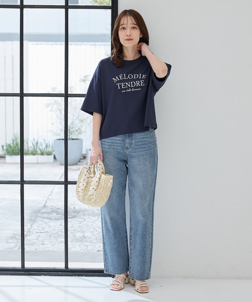 Honeys(ハニーズ)の「【ハニさら・接触冷感・UVカット】ロゴプリントゆるTシャツ(Tシャツ/カットソー・レディース・スミクロ/ネイビー/ホワイト/ライム/レッド・L/LL/M/S)」の11枚目の写真