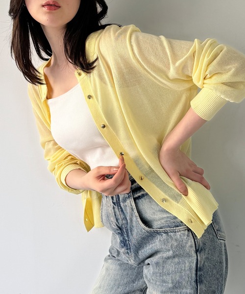 junoah(ジュノア)の「麻タッチカーディガン 接触冷感 / UV加工 / マシンウォッシャブル(カーディガン/ボレロ・レディース・ブラック/イエロー/ホワイト/ボルドー・FREE)」の3枚目の写真