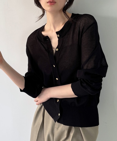 junoah(ジュノア)の「麻タッチカーディガン 接触冷感 / UV加工 / マシンウォッシャブル(カーディガン/ボレロ・レディース・ブラック/イエロー/ホワイト/ボルドー・FREE)」の10枚目の写真