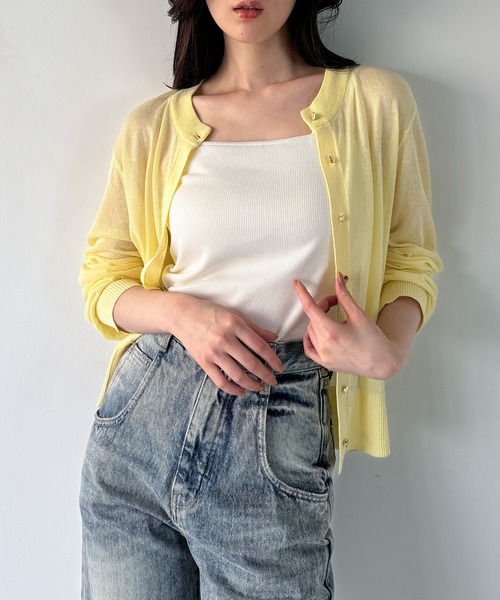 junoah(ジュノア)の「麻タッチカーディガン 接触冷感 / UV加工 / マシンウォッシャブル(カーディガン/ボレロ・レディース・ブラック/イエロー/ホワイト/ボルドー・FREE)」の15枚目の写真
