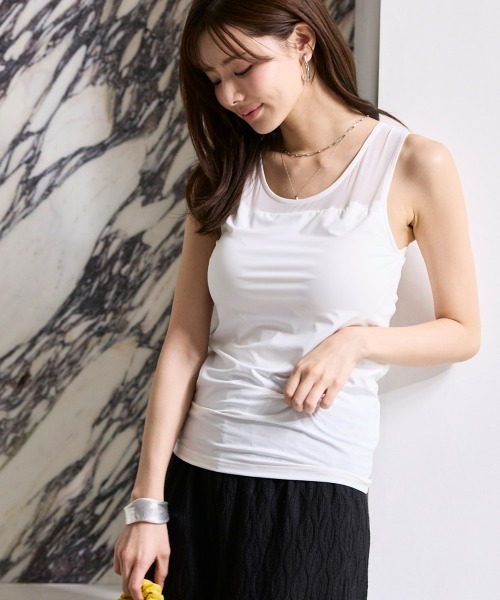 SMILE LAND(スマイルランド)の「<大きいサイズ>シアーコンビトップス(ブラカップ付)(Tシャツ/カットソー・レディース・ブラック/オフホワイト・L/LL/5L/3L/4L)」の5枚目の写真