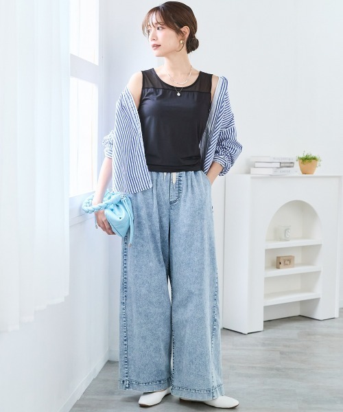 SMILE LAND(スマイルランド)の「<大きいサイズ>シアーコンビトップス(ブラカップ付)(Tシャツ/カットソー・レディース・ブラック/オフホワイト・L/LL/5L/3L/4L)」の6枚目の写真