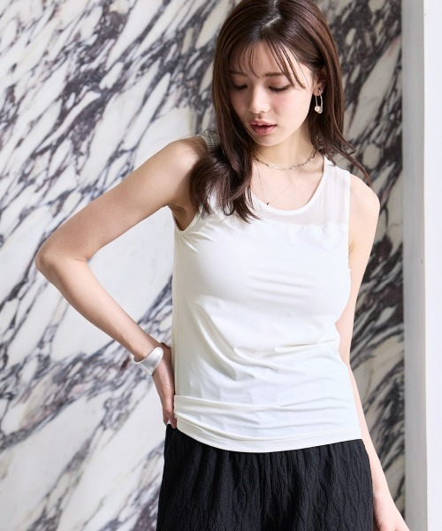 SMILE LAND(スマイルランド)の「<大きいサイズ>シアーコンビトップス(ブラカップ付)(Tシャツ/カットソー・レディース・ブラック/オフホワイト・L/LL/5L/3L/4L)」の9枚目の写真