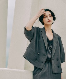 LEPSIM | 《リネンライクドライシリーズ》ランタンショート5分袖ダブルジャケット　639422(テーラードジャケット)