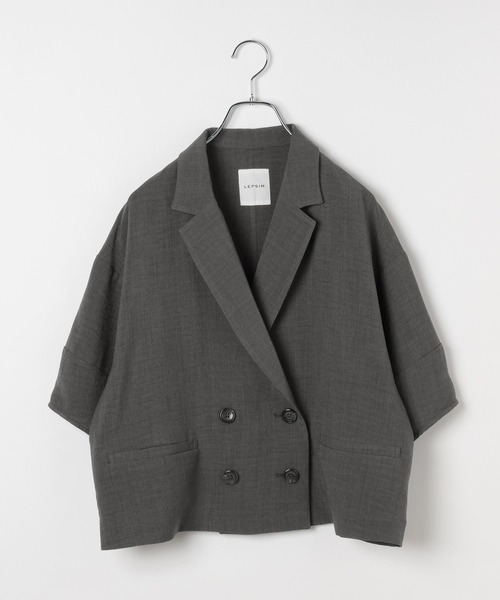 LEPSIM(レプシィム)の「《リネンライクドライシリーズ》ランタンショート5分袖ダブルジャケット 639422(テーラードジャケット・レディース・チャコールグレー/カーキブラウン/ベージュ・FREE)」の2枚目の写真