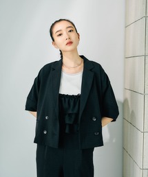 カラミ織り5分袖ジャケット 657167【KKfashion紹介アイテム