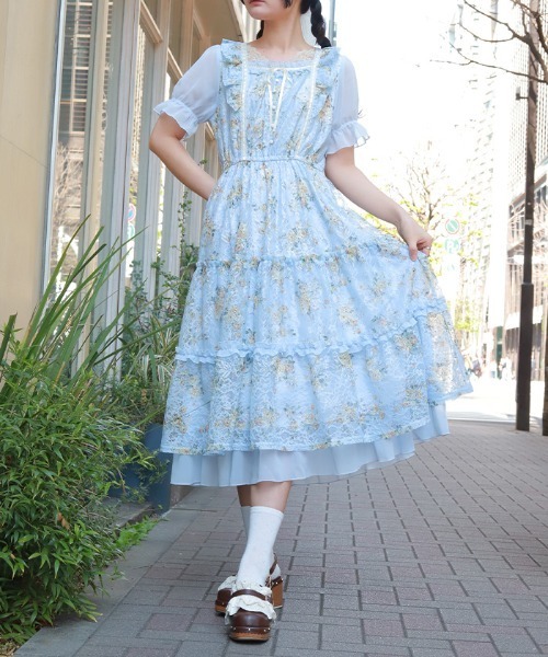axes femme（アクシーズファム）の「レース×ブーケティアードワンピース（ワンピース・レディース・キナリ/サックスブルー・FREE）」の2枚目の写真