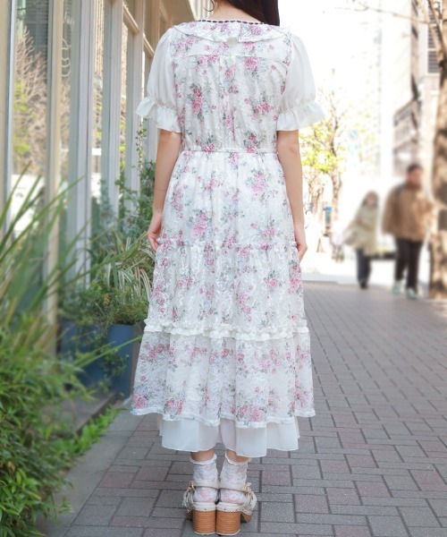 axes femme（アクシーズファム）の「レース×ブーケティアードワンピース（ワンピース・レディース・キナリ/サックスブルー・FREE）」の5枚目の写真