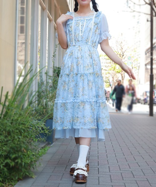 axes femme（アクシーズファム）の「レース×ブーケティアードワンピース（ワンピース・レディース・キナリ/サックスブルー・FREE）」の6枚目の写真