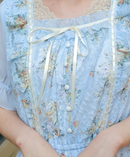 axes femme（アクシーズファム）の「レース×ブーケティアードワンピース（ワンピース・レディース・キナリ/サックスブルー・FREE）」の7枚目の写真