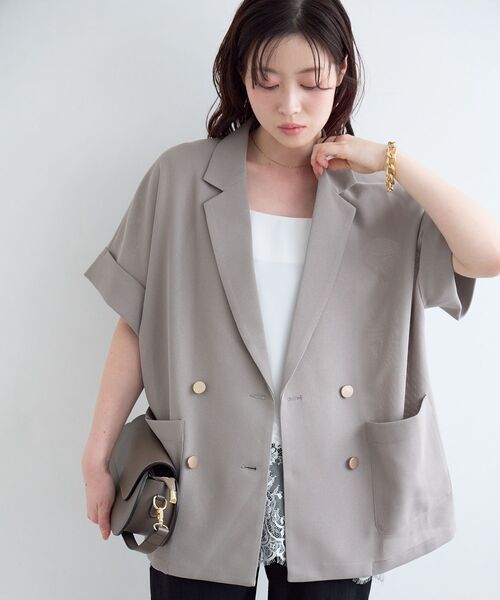 le.coeur blanc(ルクールブラン)の「【洗える】メッシュハーフスリーブジャケット(その他アウター・レディース・ライトベージュ/グレイッシュベージュ/ブラック・38)」の3枚目の写真