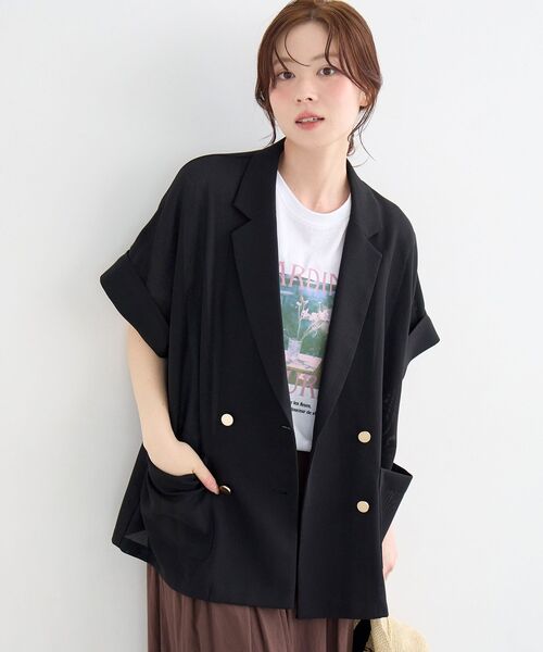 le.coeur blanc(ルクールブラン)の「【洗える】メッシュハーフスリーブジャケット(その他アウター・レディース・ライトベージュ/グレイッシュベージュ/ブラック・38)」の5枚目の写真