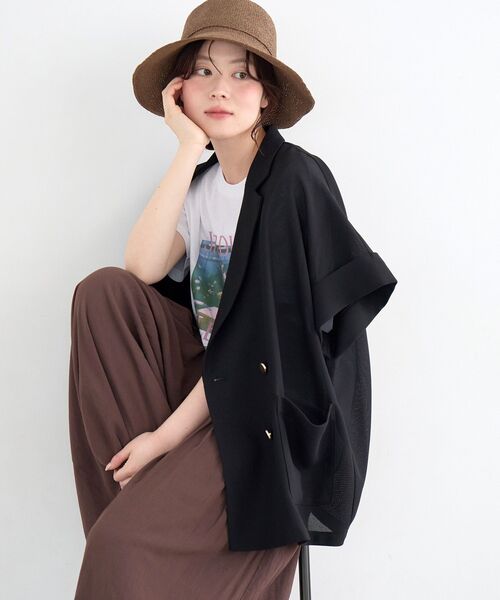 le.coeur blanc(ルクールブラン)の「【洗える】メッシュハーフスリーブジャケット(その他アウター・レディース・ライトベージュ/グレイッシュベージュ/ブラック・38)」の6枚目の写真