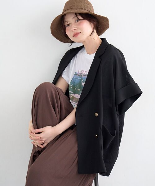 le.coeur blanc(ルクールブラン)の「【洗える】メッシュハーフスリーブジャケット(その他アウター・レディース・ライトベージュ/グレイッシュベージュ/ブラック・38)」の7枚目の写真