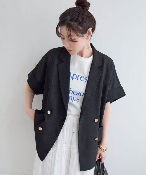 le.coeur blanc(ルクールブラン)の「【洗える】メッシュハーフスリーブジャケット(その他アウター・レディース・ライトベージュ/グレイッシュベージュ/ブラック・38)」の11枚目の写真