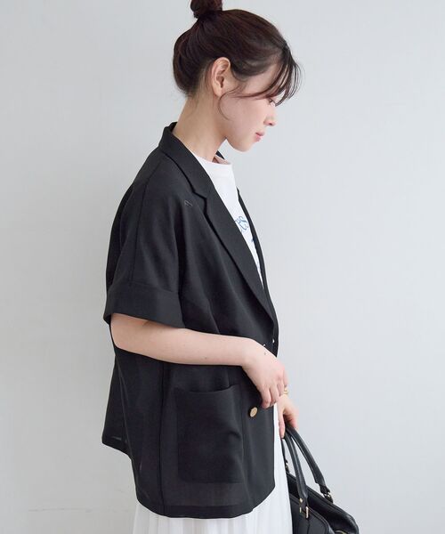 le.coeur blanc(ルクールブラン)の「【洗える】メッシュハーフスリーブジャケット(その他アウター・レディース・ライトベージュ/グレイッシュベージュ/ブラック・38)」の13枚目の写真