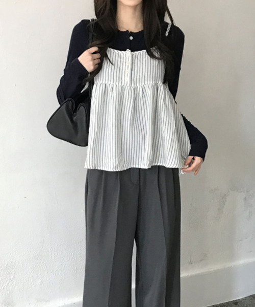VIVID LADY(ビビッドレディー)の「ストライプキャミトップ&カーディガン アンサンブル 2点セット(アンサンブル・レディース・グレー/ネイビー/イエロー・FREE)」の18枚目の写真