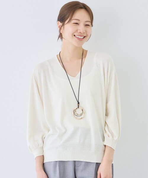 Jayro（ジャイロ）の「ピュアコットンカルマネックプルオーバー（ニット/セーター・レディース・スミクロ/オフホワイト・FREE）」の2枚目の写真