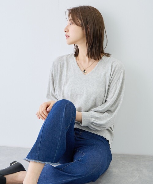 Jayro（ジャイロ）の「ピュアコットンカルマネックプルオーバー（ニット/セーター・レディース・スミクロ/オフホワイト・FREE）」の7枚目の写真