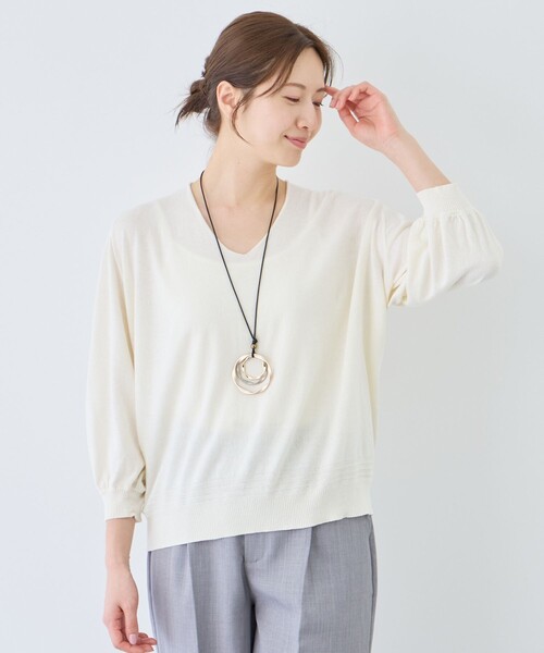 Jayro（ジャイロ）の「ピュアコットンカルマネックプルオーバー（ニット/セーター・レディース・スミクロ/オフホワイト・FREE）」の12枚目の写真