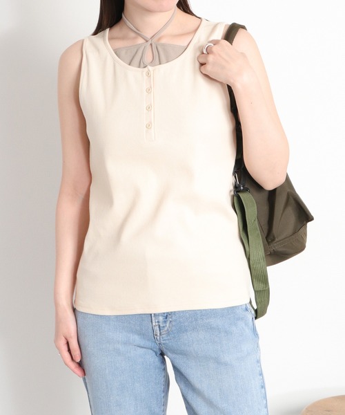 cepo（セポ）の「配色レイヤード リボンタンクトップ（Tシャツ/カットソー・レディース・ベージュ/ブラック/ホワイト・M）」の3枚目の写真