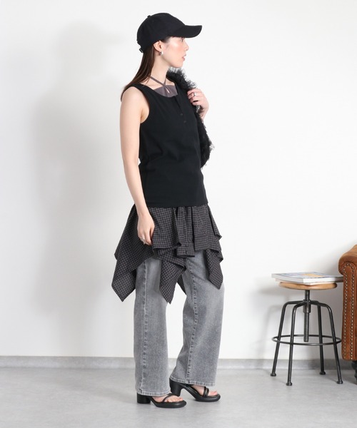 cepo（セポ）の「配色レイヤード リボンタンクトップ（Tシャツ/カットソー・レディース・ベージュ/ブラック/ホワイト・M）」の18枚目の写真