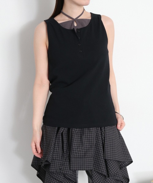 cepo（セポ）の「配色レイヤード リボンタンクトップ（Tシャツ/カットソー・レディース・ベージュ/ブラック/ホワイト・M）」の11枚目の写真
