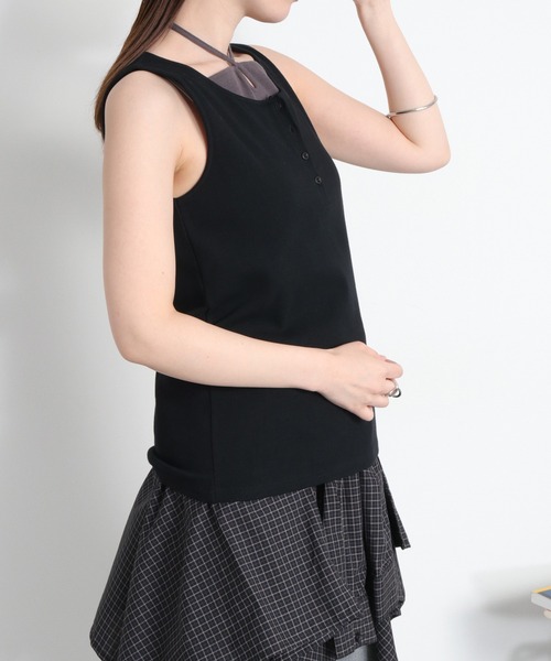 cepo（セポ）の「配色レイヤード リボンタンクトップ（Tシャツ/カットソー・レディース・ベージュ/ブラック/ホワイト・M）」の14枚目の写真