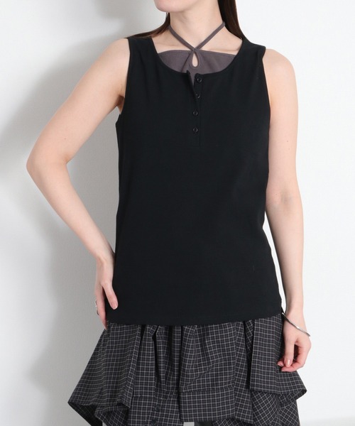 cepo（セポ）の「配色レイヤード リボンタンクトップ（Tシャツ/カットソー・レディース・ベージュ/ブラック/ホワイト・M）」の15枚目の写真