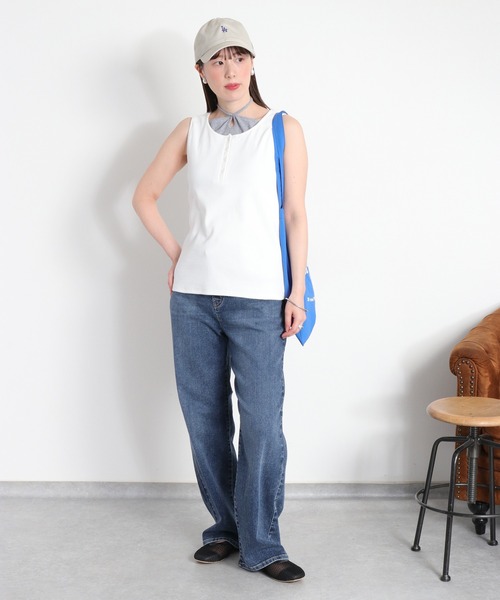 cepo（セポ）の「配色レイヤード リボンタンクトップ（Tシャツ/カットソー・レディース・ベージュ/ブラック/ホワイト・M）」の9枚目の写真
