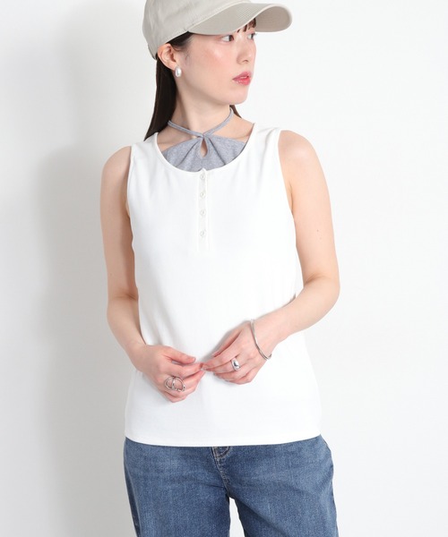 cepo（セポ）の「配色レイヤード リボンタンクトップ（Tシャツ/カットソー・レディース・ベージュ/ブラック/ホワイト・M）」の8枚目の写真