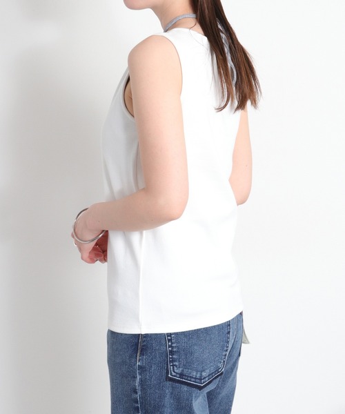 cepo（セポ）の「配色レイヤード リボンタンクトップ（Tシャツ/カットソー・レディース・ベージュ/ブラック/ホワイト・M）」の5枚目の写真