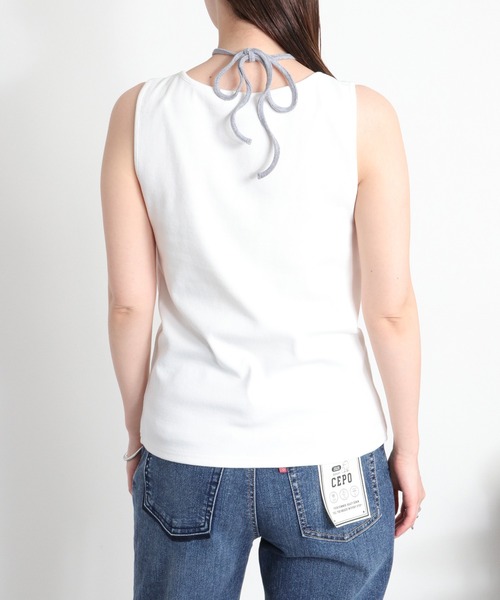 cepo（セポ）の「配色レイヤード リボンタンクトップ（Tシャツ/カットソー・レディース・ベージュ/ブラック/ホワイト・M）」の6枚目の写真