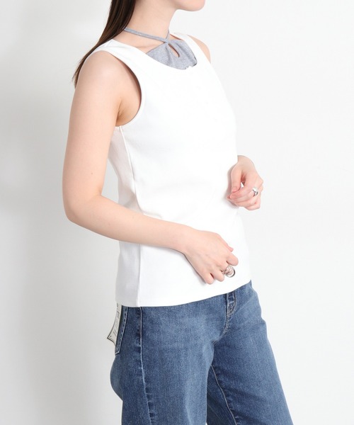 cepo（セポ）の「配色レイヤード リボンタンクトップ（Tシャツ/カットソー・レディース・ベージュ/ブラック/ホワイト・M）」の7枚目の写真